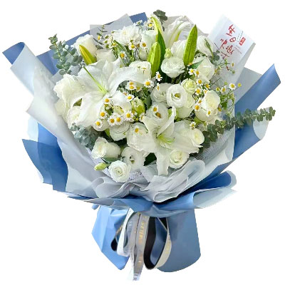 淮北11朵白玫瑰桔梗百合，爱永恒不息
