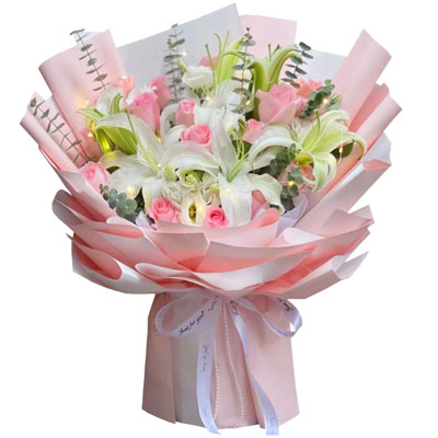 淮北16朵粉玫瑰百合，感情稳定坚固